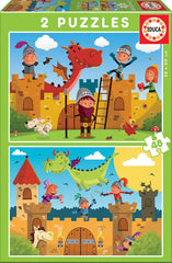 Educa 17151 - Knights & Dragons 2-Puzzle Set (48 Pieces Each) | 17151