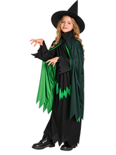 Green Magic Witch Costume with Dress, Hat & Cape | 95108
