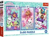 Trefl Gabby’s Dollhouse 3‑in‑1 Puzzle – Gabby’s Colourful Days 3 × 80 Pieces | 34882