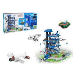 Multi-Level Police Parking Tower Playset with Elevator, Plane & Helicopter - Color-Changing Car Feature | 660-A300