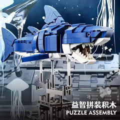 MJI, Creative LEGO-style construction sets, Mecha Shark Building Blocks Set, 687 Pieces Kit with Base | MJI-13054