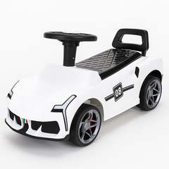 Kids Ride-On Sports Car with Steering Wheel & Backrest – White | THL-9501