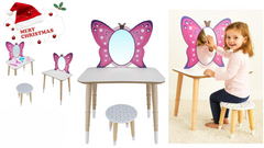 Kids Wooden Butterfly Makeup Table & Stool Set - 50×97×33 cm | OK114041