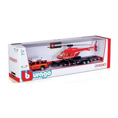 Bburago Emergency Force Land Rover with Helicopter & Trailer 1:50 | 18-32041
