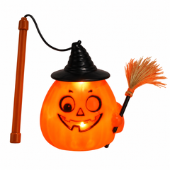 Halloween Light-Up Pumpkin Lanterns with Witch Hat & Broom - Black Hat / AL2629-BK