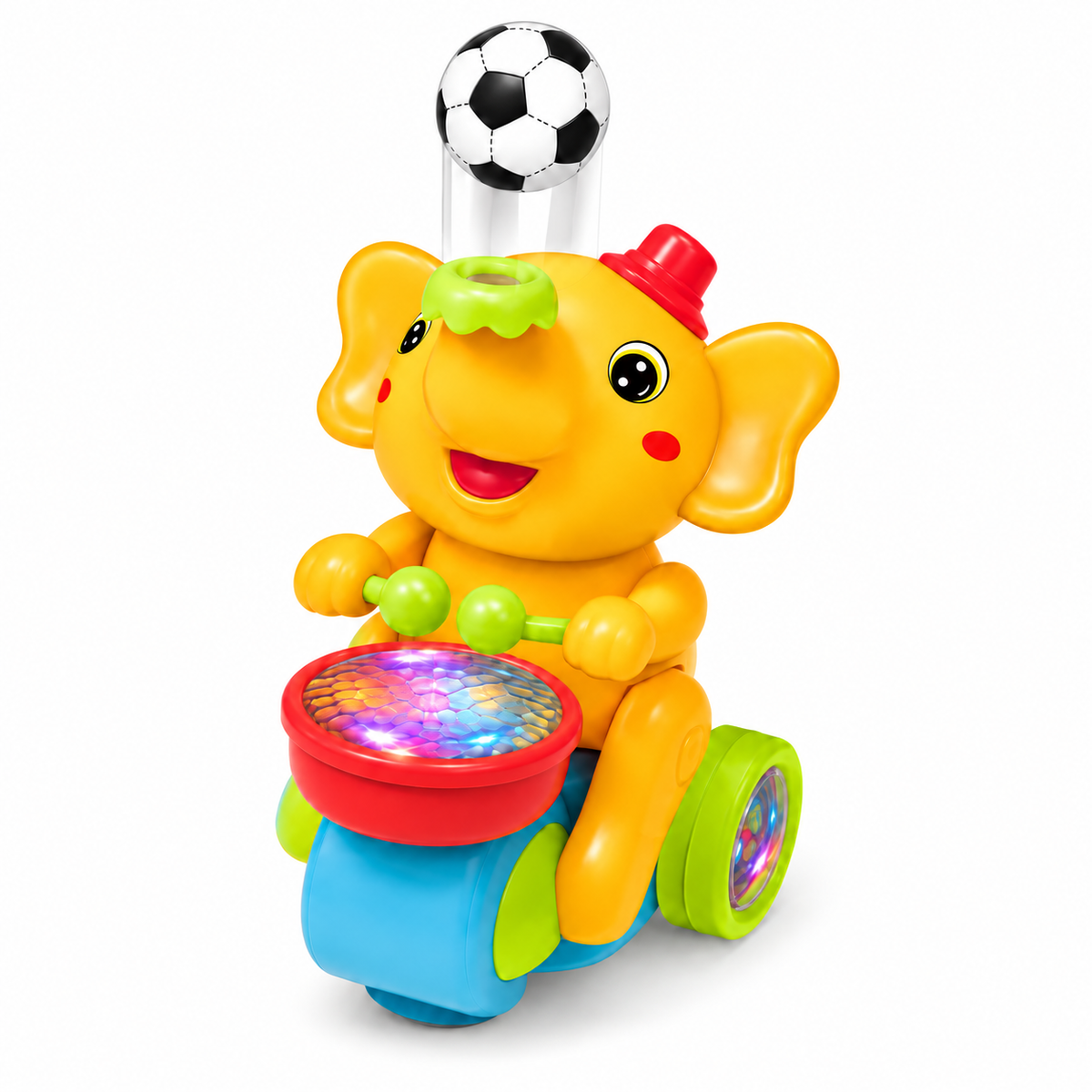 HK Elephant Musician Bump & Go Toy with Music & Light - Yellow | 664B