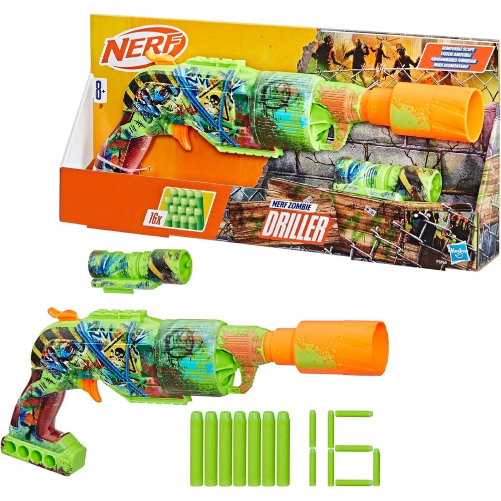 Hasbro Nerf Zombie Driller Dart Blaster With 16 Nerf Elite Darts | HBNRF8960