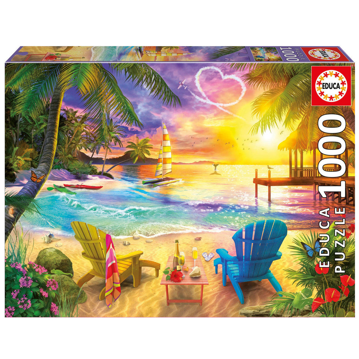 Educa 20255 - Tropical Sunset Beach with Chairs & Sailboat 1000-Piece Jigsaw Puzzle | 20255