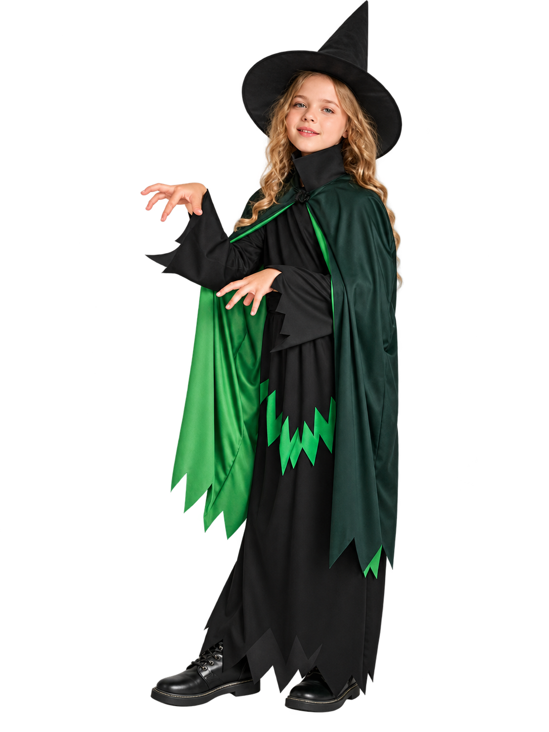 Green Magic Witch Costume with Dress, Hat & Cape | 95108