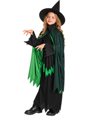 Green Magic Witch Costume with Dress, Hat & Cape | 95108