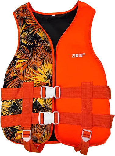 ZIBIN Life Jacket Safety Vest - Orange Pattern, Size L | 585-26