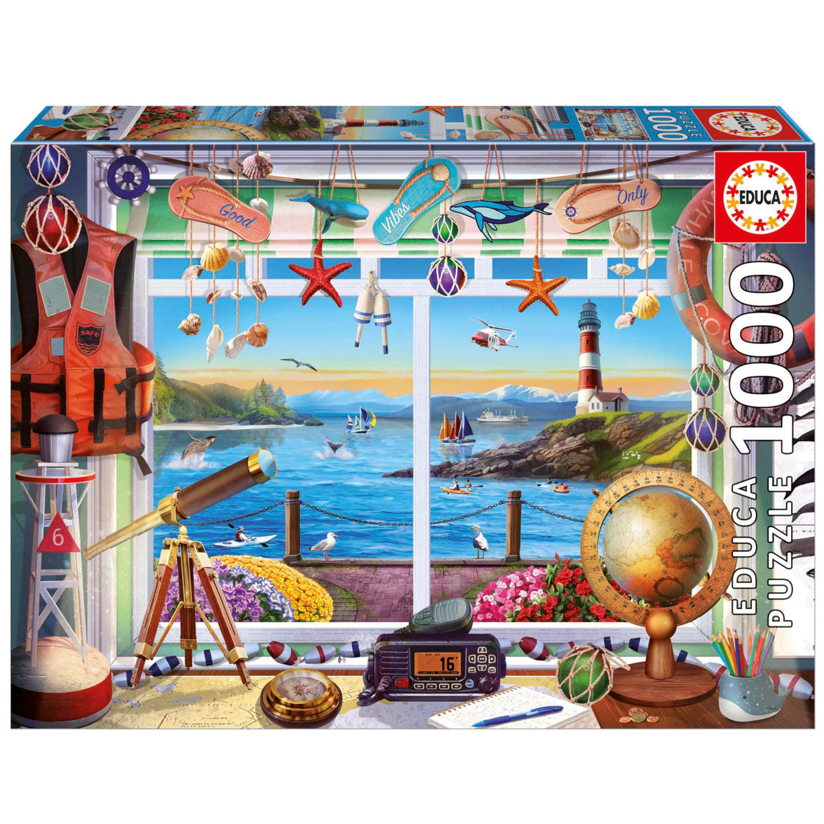 Educa 20256 - Nautical Window View with Lighthouse 1000-Piece Jigsaw Puzzle | 20256