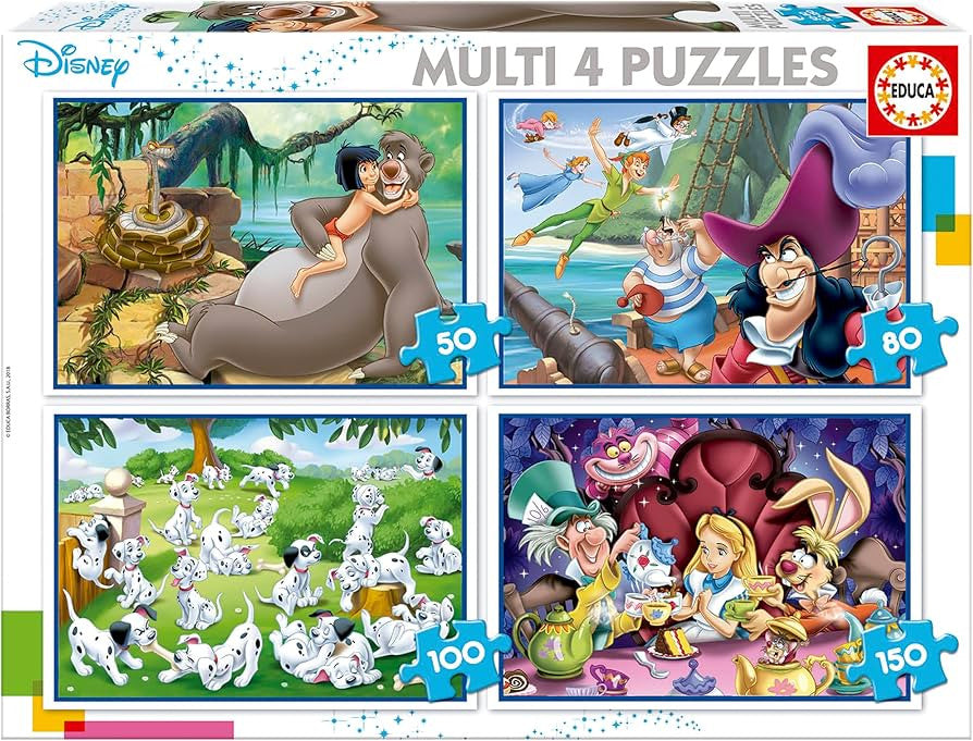 Educa Disney Multi 4 Puzzles  - Jungle Book, Peter Pan, 101 Dalmatians, Alice in Wonderland | 18105