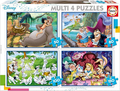 Educa Disney Multi 4 Puzzles  - Jungle Book, Peter Pan, 101 Dalmatians, Alice in Wonderland | 18105
