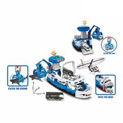 Police Mega Rescue Ship Playset with Helicopter, Car & Shark Capture - Lights & Sound | 660-S01