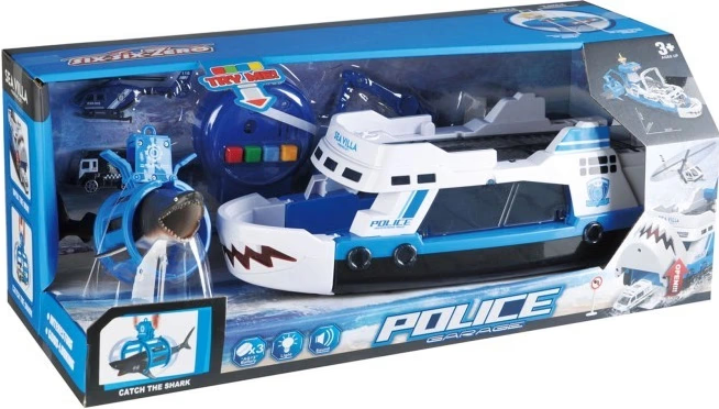 Police Mega Rescue Ship Playset with Helicopter, Car & Shark Capture - Lights & Sound | 660-S01