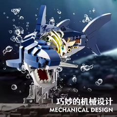 MJI, Creative LEGO-style construction sets, Mecha Shark Building Blocks Set, 687 Pieces Kit with Base | MJI-13054