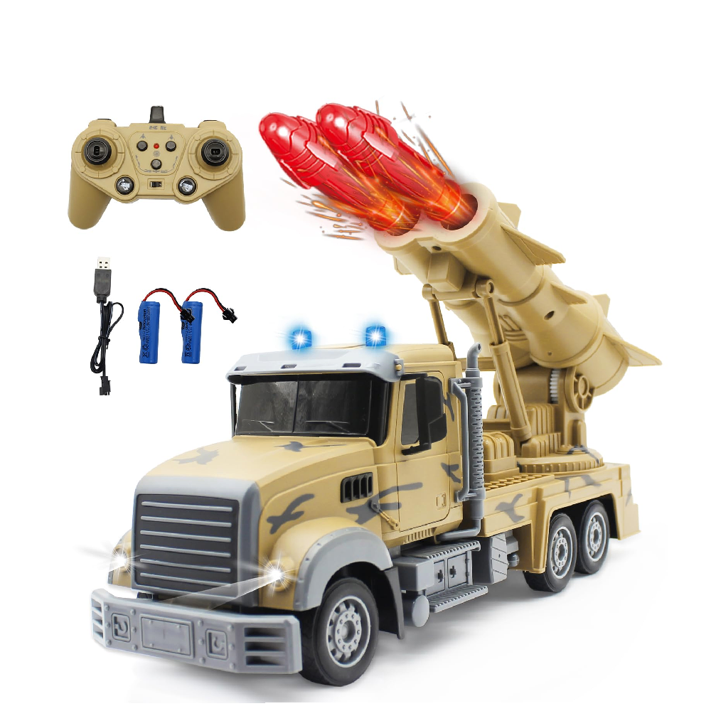 RC Military Missile Truck 1:24 with Rotating Launcher, Lights & Sound - Brown | HT111 / HT1110