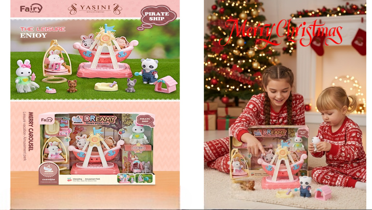 Dreamy Bay Merry Carousel Pirate Ship Playset - Cute Animal Figures & Mini Accessories | 6654