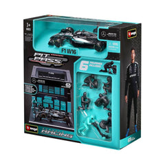 Bburago Mercedes-AMG F1 W16 #63 George Russell Pit Pass 1:43 Die-Cast Diorama Set | 18-38458R