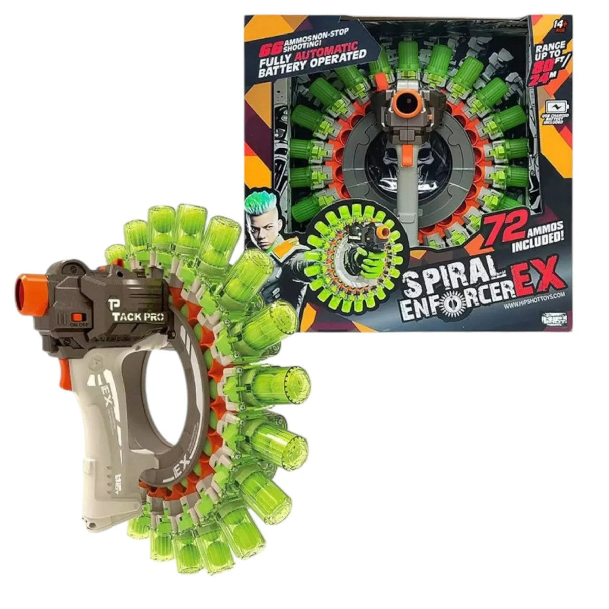 Spiral Enforcer EX Automatic Dart Blaster - Green & Orange | ALFJ9017