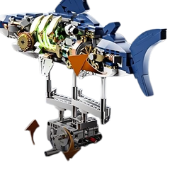 MJI, Creative LEGO-style construction sets, Mecha Shark Building Blocks Set, 687 Pieces Kit with Base | MJI-13054