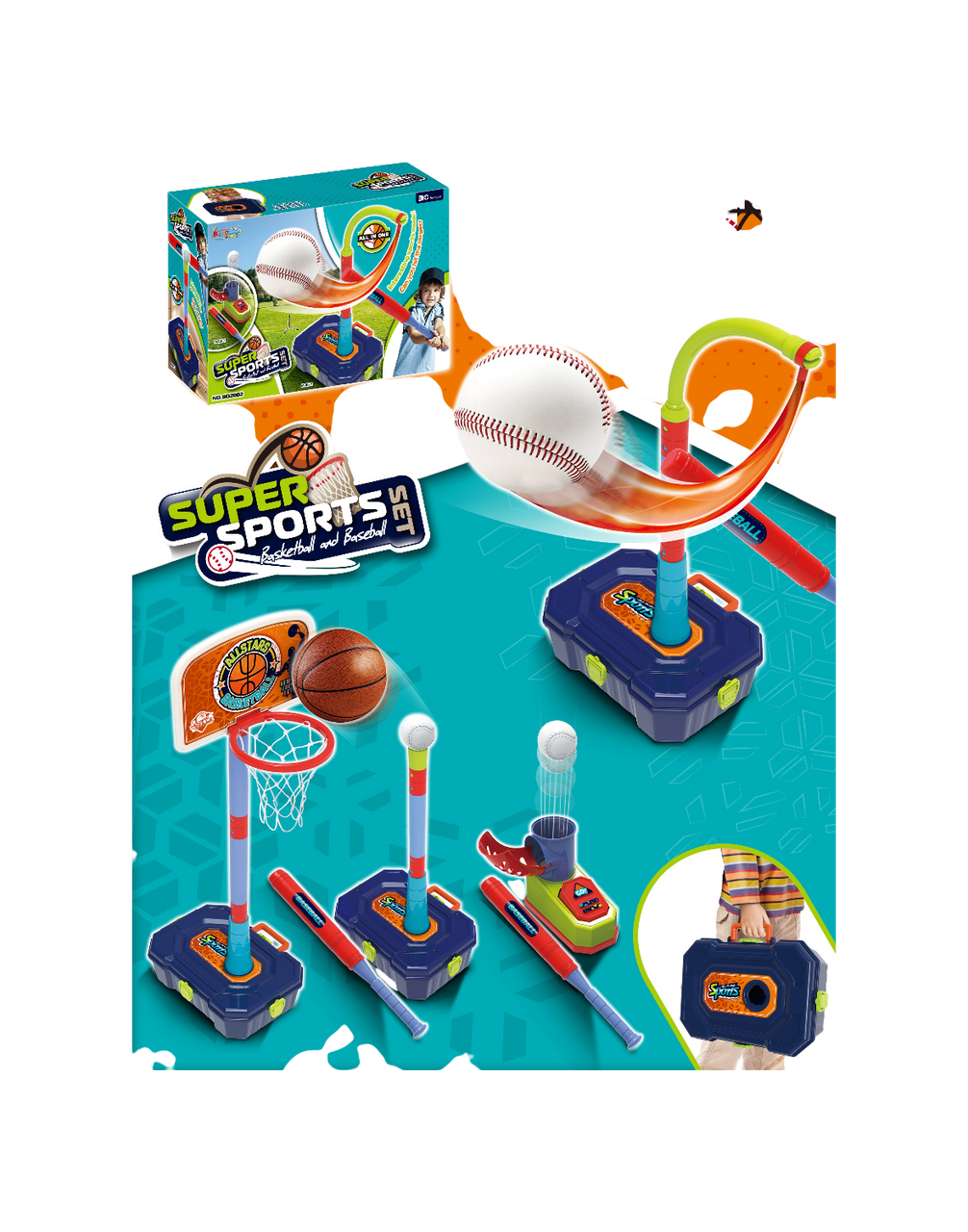 Kids All-in-One Super Sports Set - Basketball & Baseball | 7007-1A
